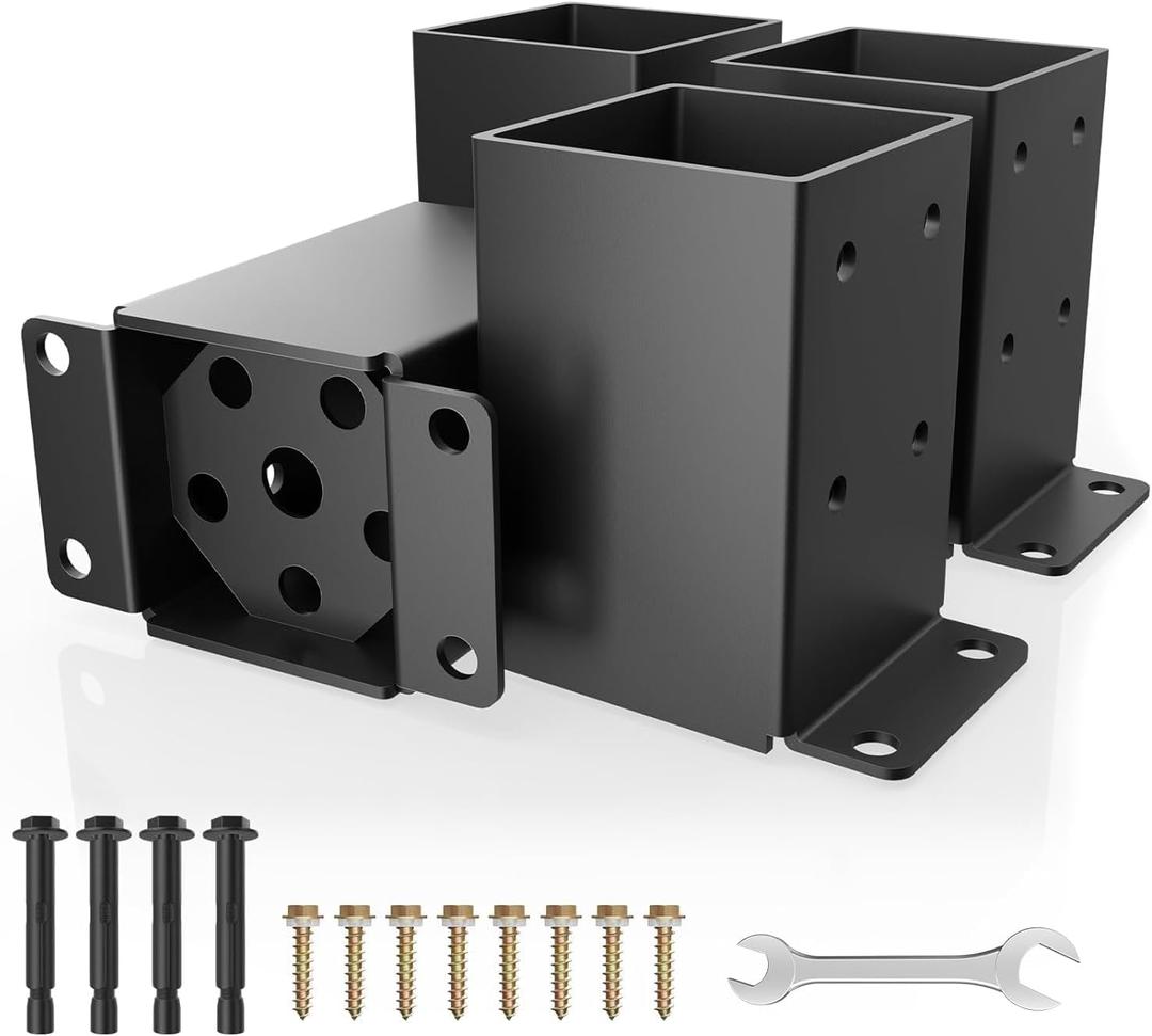 4x4 Post Base, Inner Size 3.5x3.5 Inch, Heavy Duty Post Anchor Base(4 Pcs) | 13 Gauge Thick Steel, Rust-Proof-Coated, Bottom Isolation Design Corrosion Protection, for Pavilion, Porch, Railing