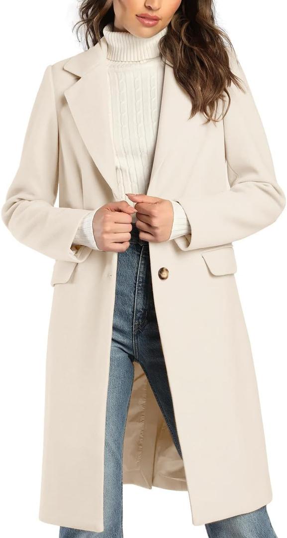 IDEALSANXUN Womens Wool Coats Fall Winter Notch Lapel Long Trench Coat Peacoat Blazer Jackets (Medium, Beige)