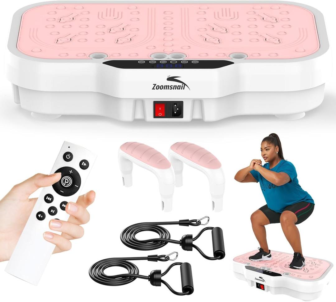 Vibration Plate Exercise Machine, 8000 Vibrations/min Adjustable Fitness Platform, 400 Lbs Capacity Whole Body Workout Extra Large Size Platform with Bluetooth for Weight Loss, Women & Men (Pink & White)