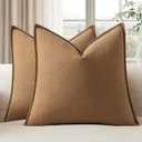 EMEMA Decorative Linen Throw Pillow Covers 24x24 Inch Brown Boho Farmhouse Neutral Couch Throw Pillows for Bed Pack of 2 Accent Pillowcase Modern Sofa Cushion Livingroom Home