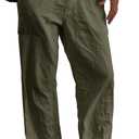Puimentiua Mens Linen Pants Elastic Waist Drawstring Loose Fit Casual Summer Beach Pants with Pockets Baggy Trousers (Small, Army Green)