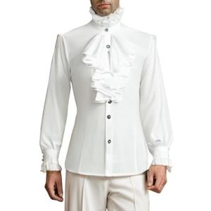 SUNGDOGIN Men’s Elegant Victorian Ruffle Long Sleeve Shirt Medieval Renaissance Cosplay Costume Tops size XL