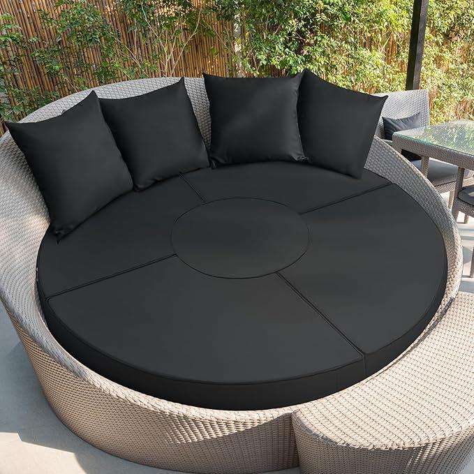 66" Replacement Outdoor Daybed Cushion Cover Round Waterproof Fade Resistant Sun Bed Outdoor Cushion Cover Patio  8 Pieces (Black)