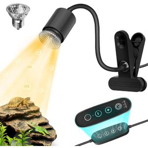 GOZILLA Reptile Heat Lamp, Turtle Light with Timing & Dimming Cycle Timer, Basking Turtle Lamp with 50W UVA/ UVB Reptile Light Bulb, Goose-Neck Rotation for Amphibian and Reptiles Tanks, Terrariums (Black)