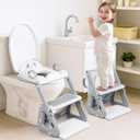 Potty Training Seat with Step Stool, 2-IN-1 Toddler Potty Training Toilet for Kid Boys Girls, Adjustable Toilet Seat for Toilet with ladder, Splash Guard, Anti-Slip Pad and Safety Handle, Gray