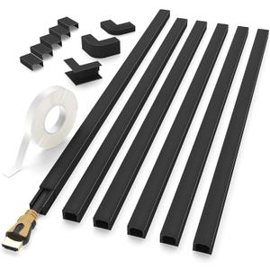 94'' Black Cord Hider, Delamu Cord Cover Wall, One-Cord Channel Cable Hider, Wire Hiders Covers for Cords, Cable Cover Raceway, Cord Covers for Tv Wires on Wall, 6xL15.7 W0.59 H0.4in, Small, Black