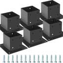 4x4 Post Base 6 Pcs, Black Powder Coated Steel Fence Post Anchor Base, Supports Porch Railing Post Holders Pergola Brackets