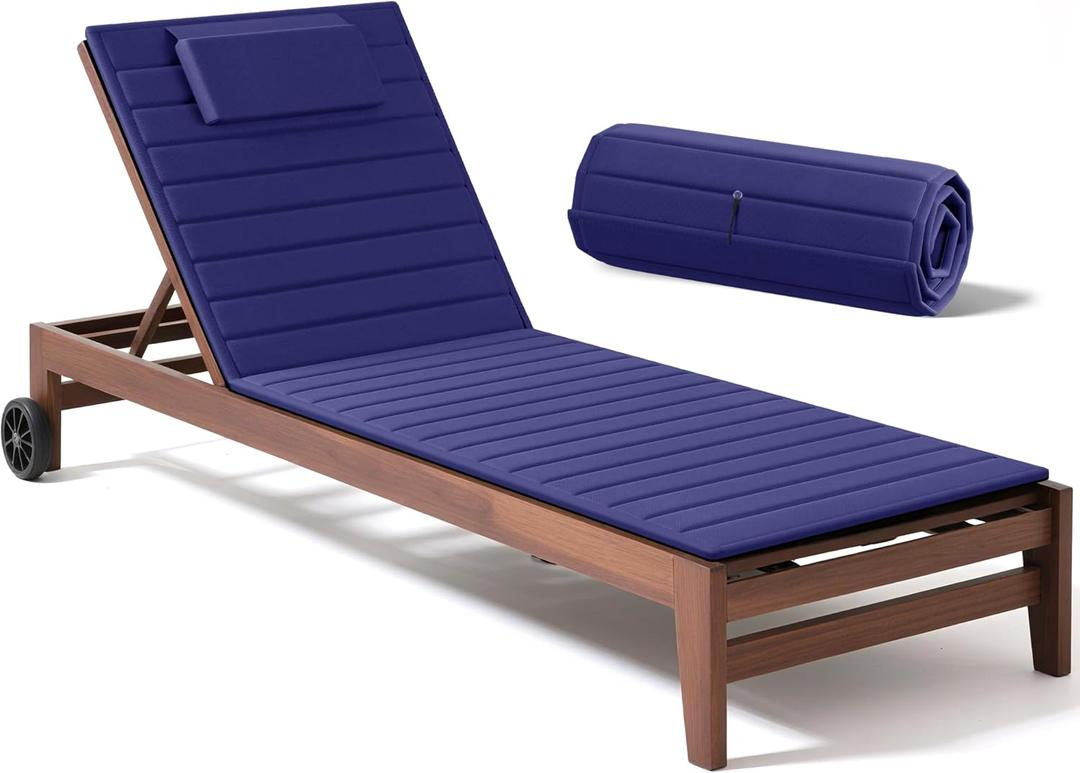 Codi Portable Outdoor Chaise Lounge Cushions for Patio & Poolside - Water Resistant, Quick Dry, Lightweight, Thin Lounger Chair Pads for Outside - Navy Blue, 80x26x0.6