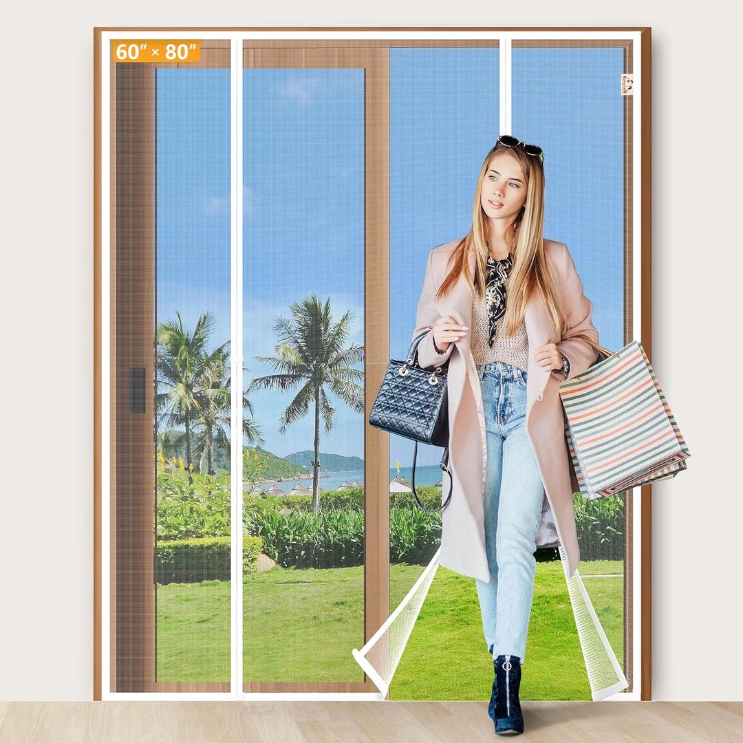 Yotache White Magnetic Screen Door Fit 60" x 80" Doors, Screen Size 62" x 81" Double Door Screen Mesh for Sliding Door