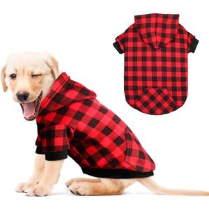 Red Plaid Dog Hoodie Sweater for Dogs Pet Clothes with Hat and PocketM