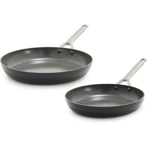 GreenPan x Bobby Flay 10 & 12 Hard Anodized Ceramic Nonstick Frying Pan Set, PFAS-Free, Induction Compatible Skillets, Oven & Broiler Safe to 600F, Dishwasher Safe, Black