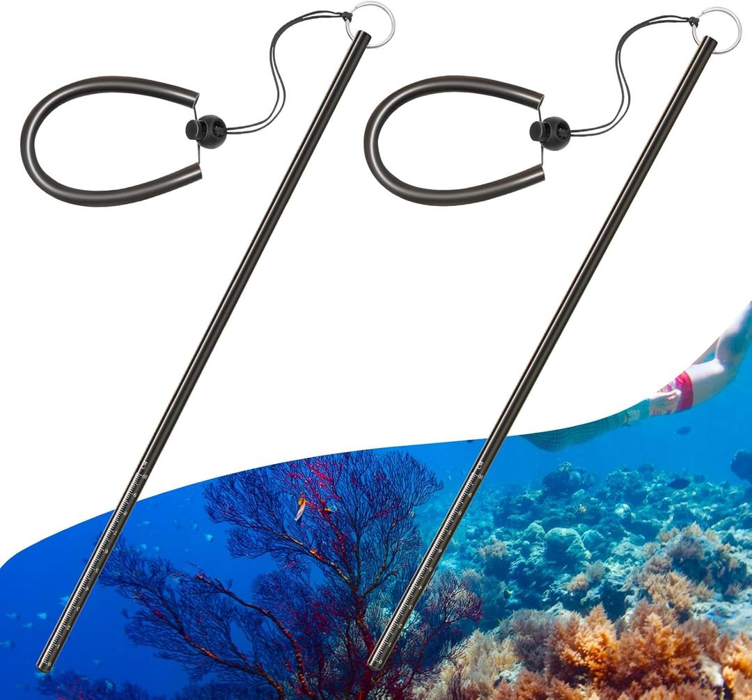 2 Pcs Scuba Diving Stick 13.8" Aluminum Alloy Lobster Stick with Measurement Adjustable Lanyard Dive Noise Maker Scuba Dive Accessories Diving Safety Gear Pointer Rod (Black)