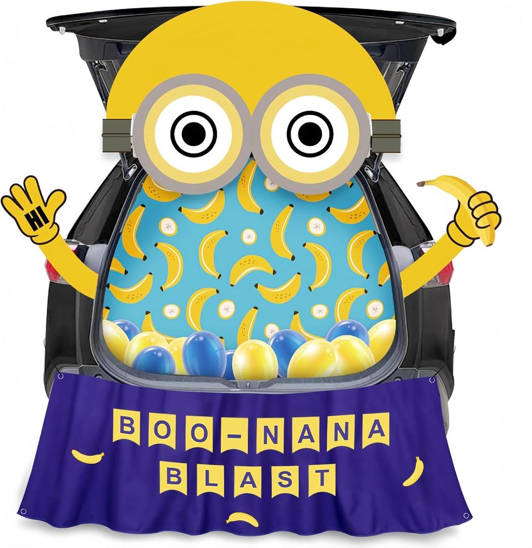 Halloween Yellow Trunk or Treat Car Decorations Kit,Cute Yellow Cartoon Trunk or Treat Decor for Truck SUV,Funny Halloween Car Decor for Car Archway Garage