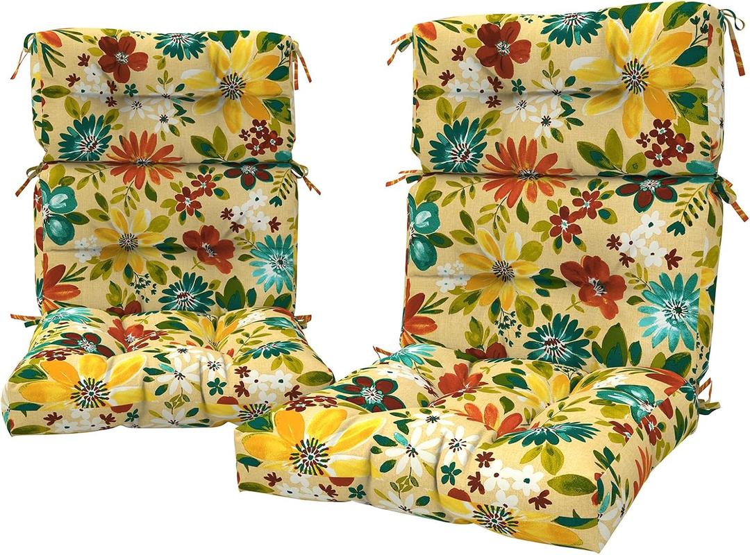 LVTXIII 2 Pack Outdoor High Back Cushions, 22" W x 20" D Tufted Seat and Back Chair Cushion with Ties, Fluffy Patio Replacement Rocking Chair Cushion for Outdoor Furniture Use, Floral Multi