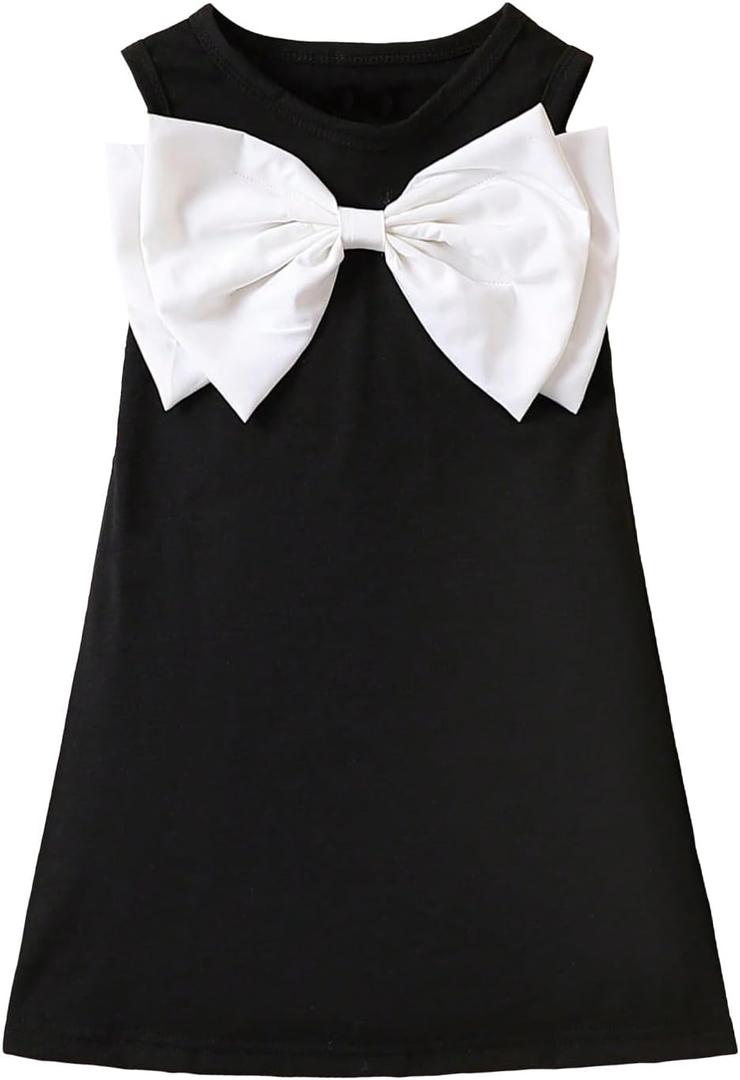 GORGLITTER Girl's Dresses Bow Front Sleeveless Sundress Round Neck Tank Short A Line Toddler Dress (4T)