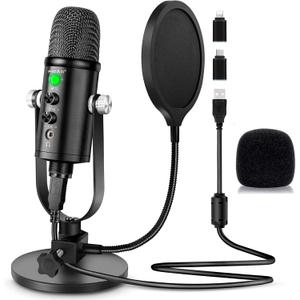 Microphone for Podcast, USB Microphone Kit for Phone, PC/Micro/Mac/Android,Professional Plug&Play Studio Mic with Stand for Gaming, Online Chatting, Videos, Voice Overs, Streaming
