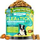 4-IN-1 Flea and Tick Prevention for Dogs, 500 Crunchy Dog Flea Chews, Dog Flea Treatment, Natural Oral Flea Treatment for Dogs, Daily Support for Flea, Skin & Coat, Gut, Immune, Chicken Flavor, BB Date 10 Oct 2027