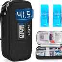 YOUSHARES Insulin Cooler Travel Case - TSA Approved Diabetic Medication Pen Cooling Bag with Temperature Display, Refrigerated Diabetes Supplies Organizer Insulated Storage Kit with 2 Ice Pack (11_black)