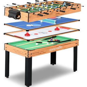 SereneLife 4in1 Multi Game Table, 48 Sports Arcade with Accessories, Ping Pong, Air Hockey, Pool Billiards, Soccer Foosball All in One, for Indoor and Outdoor, Family, Kids and Adults