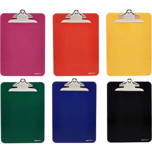 Amazon Basics Lightweight Plastic Clipboards with Sturdy Metal Clip, Letter Size, Assorted Classic Colors, Pack of 6