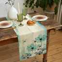 Teal Flower Table Runner, Vintage Farmhouse Country Floral Rustic Wood Table Runners for Dining Room, Kitchen, Living Room, Holiday and Party Table Decor 13 x 108inch
