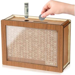 10000 Savings Challenge Box, Money Saver Box 10k Smash, Wooden Digital Save Piggy Bank for Adults Kids, Cash Vault Wooden Savings 10,000 Dollar, Caja De Ahorros, Cashbox Kakeibo