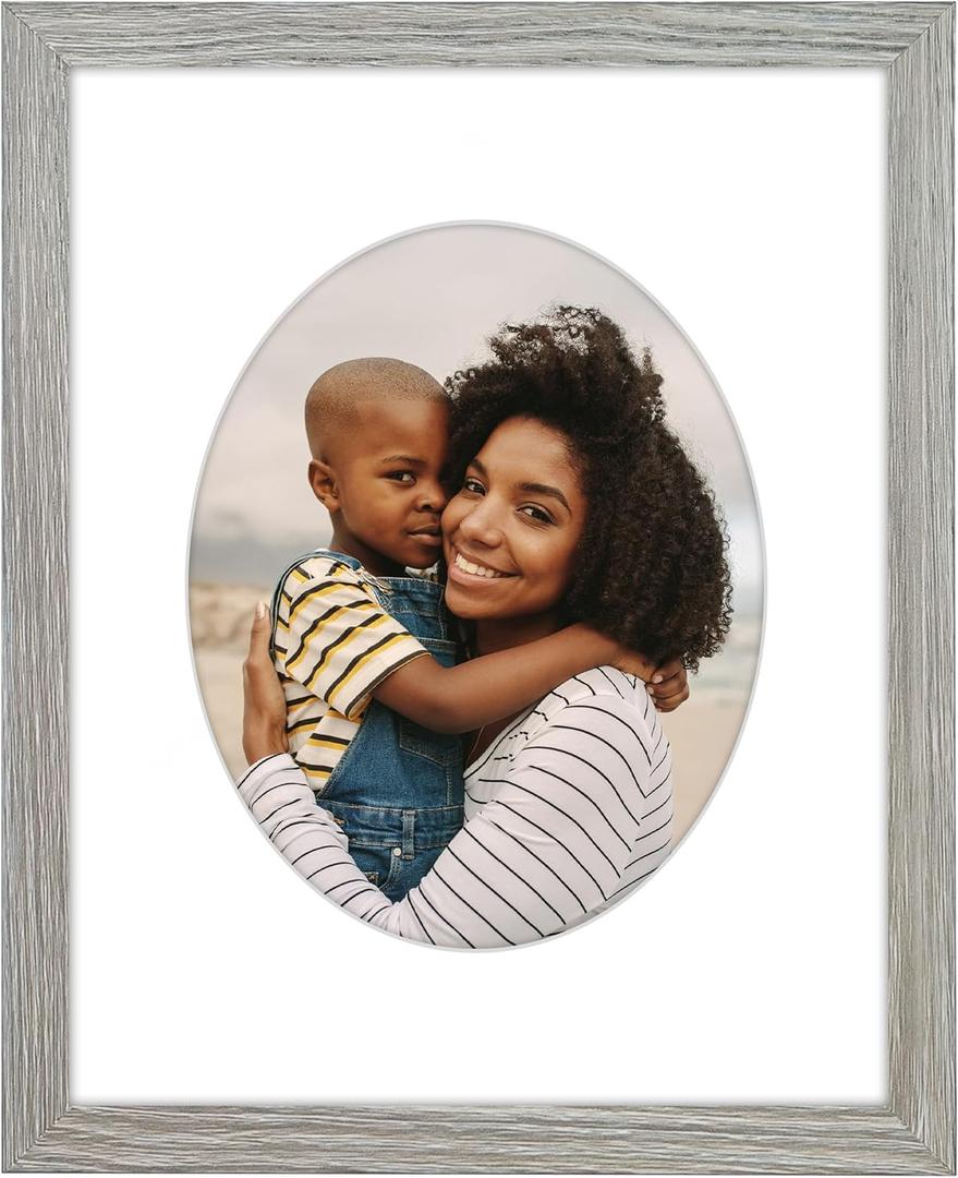 Americanflat 8x10 Picture Frame with Oval Mat Insert and Shatter-Resistant Glass - Signature Collection - Designer Photo Frames for Wall Display - 11x14 Picture Frame without Mat - Driftwood