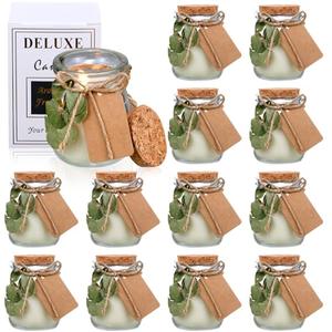 MTLEE Wedding Candle for Guests Gifts Glass Candle Jars Bulk Scented Soy Wax with DIY Tag Cards for Bridesmaid Groomsman Bridal Shower Housewarming Party Favors(Leaves,Green,12 Sets)