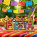 Roowest Let's Fiesta Tabletop Sign Colorful Cinco De Mayo Table Decor Metal Mexican Table Centerpiece Festival Tiered Tray Decoration with Wooden Base for Shelf Mantel Home Office Holiday Party Gift