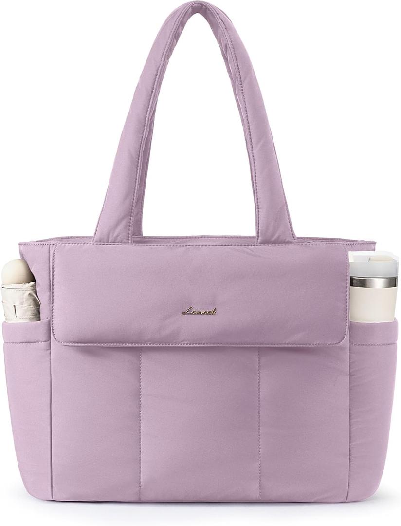 LOVEVOOK Laptop Bag for Women Puffer Work Tote Bags Lightweight Large Computer Bag Purse for Teacher Nurse Travel Daily (15.6 INCH, Purple)