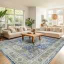 RELEANY 9x12 Area Rug Low Pile Carpet Non Slip Doormat Machine Washable Area Rugs for Living Room Bedroom Kitchen Hallway Dining Room Entrance Indoor-Blue