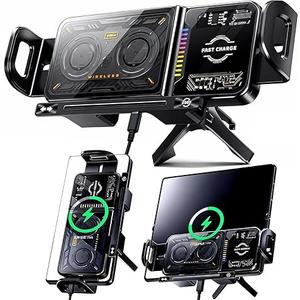 UWDFH Wireless Car Charger, 2026 Upgrade 15W Fast Charging with LED Light Auto Clamping Phone Holder for iPhone 16/15/14/13 Mini Pro Max, Samsung Galaxy S25 Ultra, S24/S23 etc (Black)