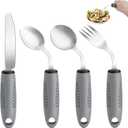 AuntyFey Weighted Adaptive Utensils, 4Pcs Weighted Utensils for Hand Tremors, 45Angled Parkinsons Utensils for Elderly, 3.5oz Weighted Built Up Utensils for Adults, Disabled, Parkinson, Right-Handed