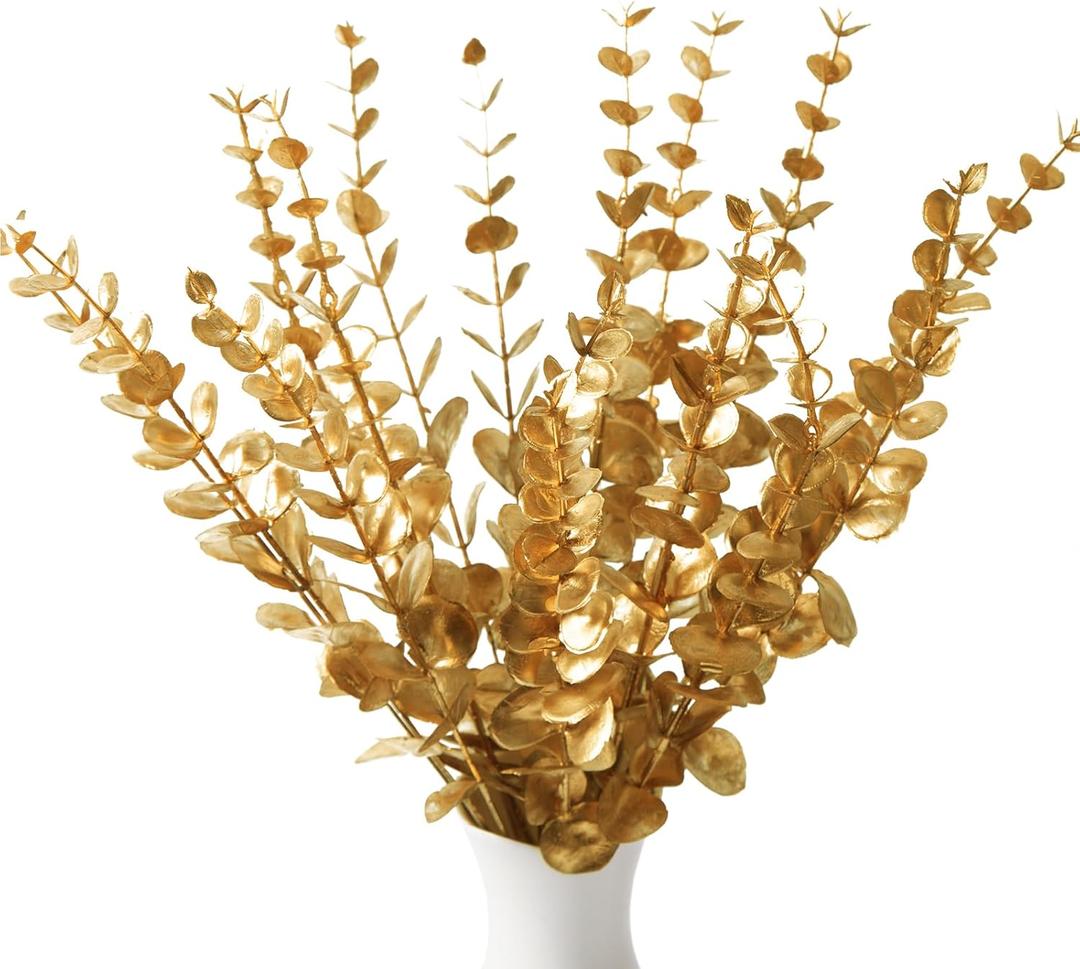 Voqoza 18pcs White Eucalyptus Stems Greenery Stems Fake Leaves Artificial Flowers Bouquet Faux Branches Centerpiece Flores Plants for Home Party Decor Wedding Decoration