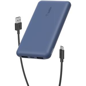 Belkin Portable Charger, USB C Power Bank 10000 mAh w/ 2xUSB-A Ports, 15W w/ Type-C to Type-A Cable for iPhone 16, 15, Plus, Pro, Pro Max, Samsung Galaxy S25, Nintendo Switch 2, iPad & More - Blue