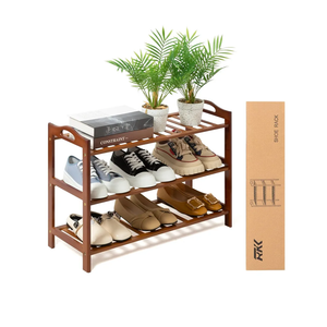 Shoe Rack for Front Foor Entrance, Bamboo Shoe Rack for Closet Shoe Organizer Closet Organizers and Storage Shelves (Brown, 3 Tier)