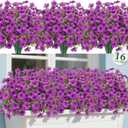 16 Bundles Artificial Flowers for Outdoors Fake Flowers, Purple | UV resistant, silk flowers, realistic faux plants for outdoor planter, window box porch patio garden home outside decor