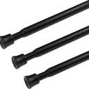 KXLife 3Pcs Tension Curtain Rod Adjustable 28-40 Inch, Small Tension Rods No Drill, Expandable Spring Loaded Tension Rods for Window (Black)