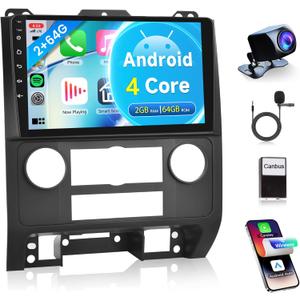 4Core 2G+64G Android 13 Car Radio for Ford Escape 2007-2012/Mazda Tribute 2007-2012, Rimoody Car Stereo Wireless Carplay Android auto GPS Navigation 5G-WiFi Bluetooth 5.0 9 Inch Screen Backup Camera
