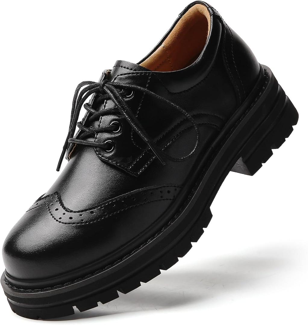 Oxford Shoes for Women Women's Oxford Shoes Platform Classic Lace Up Loafers Comfortable Dress Business Casual Work Office Oxfords Shoe for Ladies (7.5, Black)