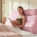 Headboard Wedge Pillow + A Long Neck Roll Pillow Body Pillow，Large Headboard Pillow with Removable Cover (Pink, King：76x8x20 inches)