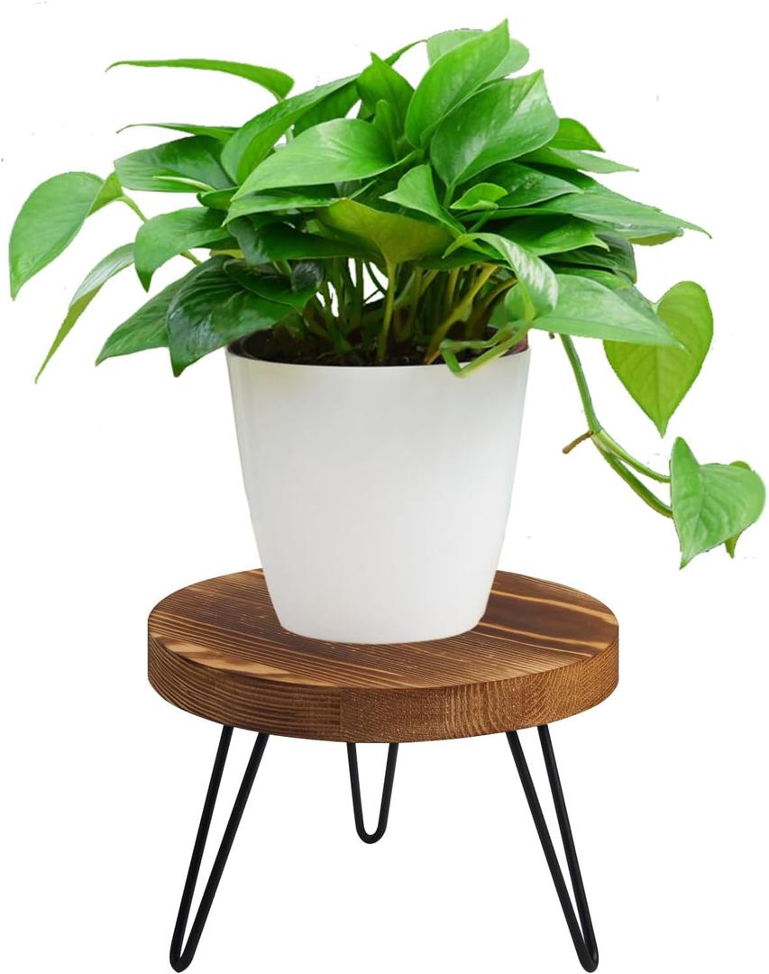 Plant Stand, Indoor/Outdoor Wooden Plant Stands, Mid-Century Plant Table Round Plant Stool for Large Plants , Single Plant Stand for Living Room, Balcony, Office