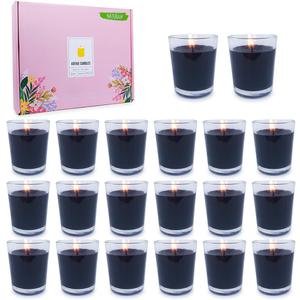 20 Packs Black Votive Candles with Clear Glass Holder, 1.8 Oz Unscented Soy Wax Candle for Home Decoration, Candle Gifts for Christmas Thanksgiving Halloween, 20 Pack of 1.8oz