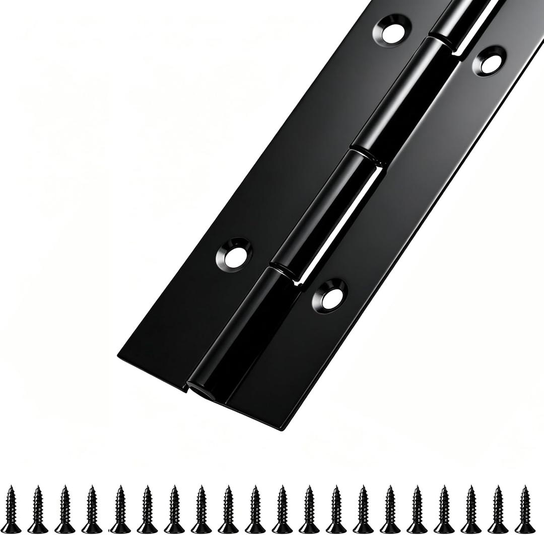 Black Piano Hinge 36 Inch x 1 1/2 Inch Open Width Stainless Steel Piano Hinges 0.047'' Thick Continuous Hinges for Heavy Duty Cabinet, Door, Toolbox, Woodworking, Furniture