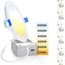 Ensenior 6 Pack 6 Inch Ultra-Thin LED Recessed Light with Junction Box, 2700K-6000K Selectable, 12W 110W Eqv, Dimmable, 1050LM High Brightness - ETL Certified (6000k/5000k/4000k/3500k/3000k/2700k - 6cct white)