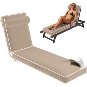 Chaise Lounge Cushions Outdoor 80x26x4 Inch, Patio Lounge Chair Cushions w/High Density Foam, 4 Inch Pool Lounger Cushion w/Removable Cover Handles, Fits Poolside Patio Outdoor Furniture, Khaki