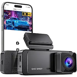 Dash Cam 1296P Front Dashcam, V300 WiFi Dash Camera for Cars with App, Night Vision, Mini Hidden Single Car Camera, Loop Recording, 24H Parking Mode, Support 256GB Max, Black