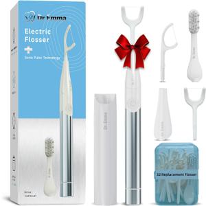 Dr. Emma Electric Vibration Flosser, Power Flosser for Adults, Gum Stimulator, Teeth Cleaner, Reusable Flossing Tool with Toothbrush, Water Flosser Alternative, Babyblue