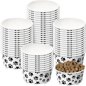 30 Pieces Disposable Dog Bowls Small Pet Feeding with Printed Pattern Dishes for Small Pet Paper Food Travel Bowls for Feeding Dogs and Cats Puppies Dry Wet Food Water(12 oz)