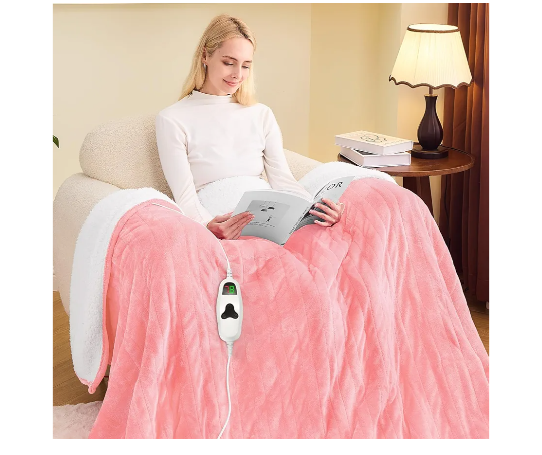 greenoak Heated Blanket Electric Full 72"X84", Heating Blanket with 10 Heat Levels 1/2/4/6/8 Hours Auto-Off, Soft Flannel Sherpa Warm Heater Christmas Blanket,Light Pink